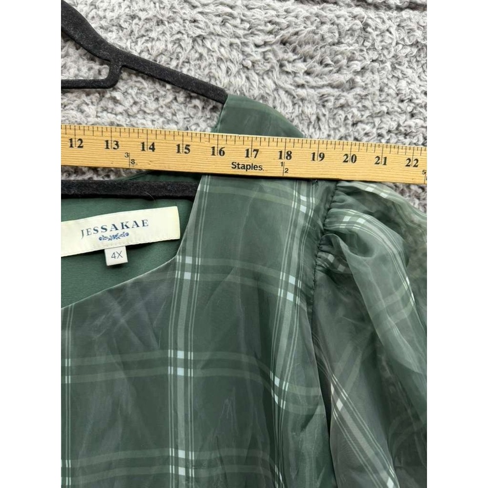 Jessakae Puff-Sleeve Cordelia Maxi Dress Green Plaid Womens Plus Size 4X - Picture 10 of 14